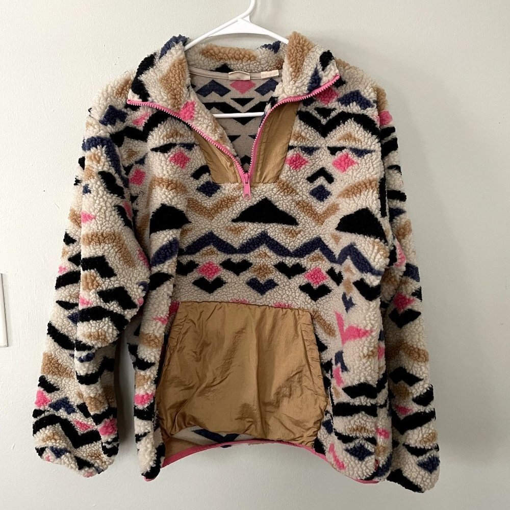 Levi's cream gold pink half zip pullover fleece sweater casual warm thick cotton